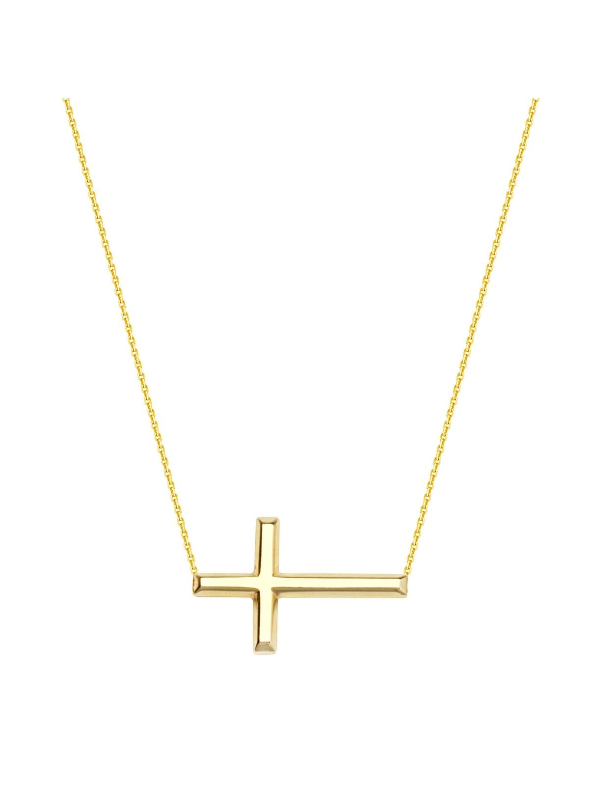 14k Yellow Gold East2West 25x14mm Sideways Cross Necklace