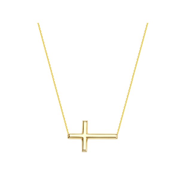 Azurebella Jewelry 14k Yellow Gold East2west 25x14mm Sideways Cross Necklace Adjustable Walmart Com Walmart Com