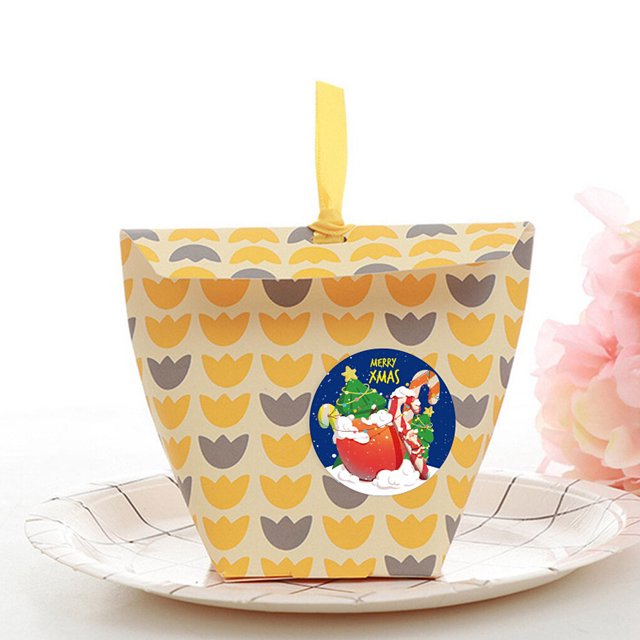 serony 500 Pieces/Roll Gift Box Packing Labels Christmas Themed Santa Claus Stickers Paper Adhesive DIY Round Decal