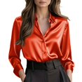 thumbnail image 2 of Satin Blouses for Women Long Sleeve V Neck Business Casual Button Down Shirt M, 2 of 5