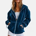 thumbnail image 3 of WULMLEO Womens Velour Zip Up Hoodie Long Sleeve Fall Oversized Hooded Sweatshirt Y2K Jacket 2026 Soft Warm Fashion Sweaters with Pockets Royal Blue 2XL, 3 of 9
