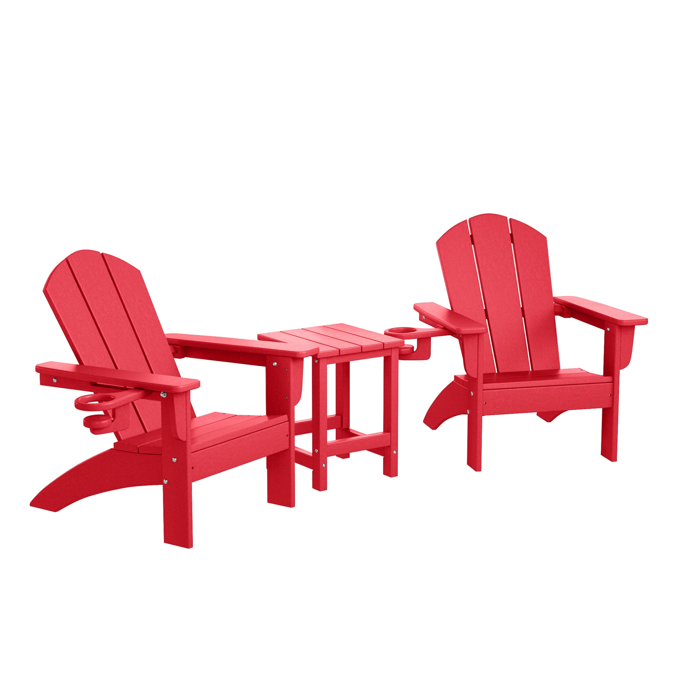 WestinTrends Malibu 3-Piece Kids HDPE Adirondack Chairs Set with Square Side Table and Cup Holders, Red