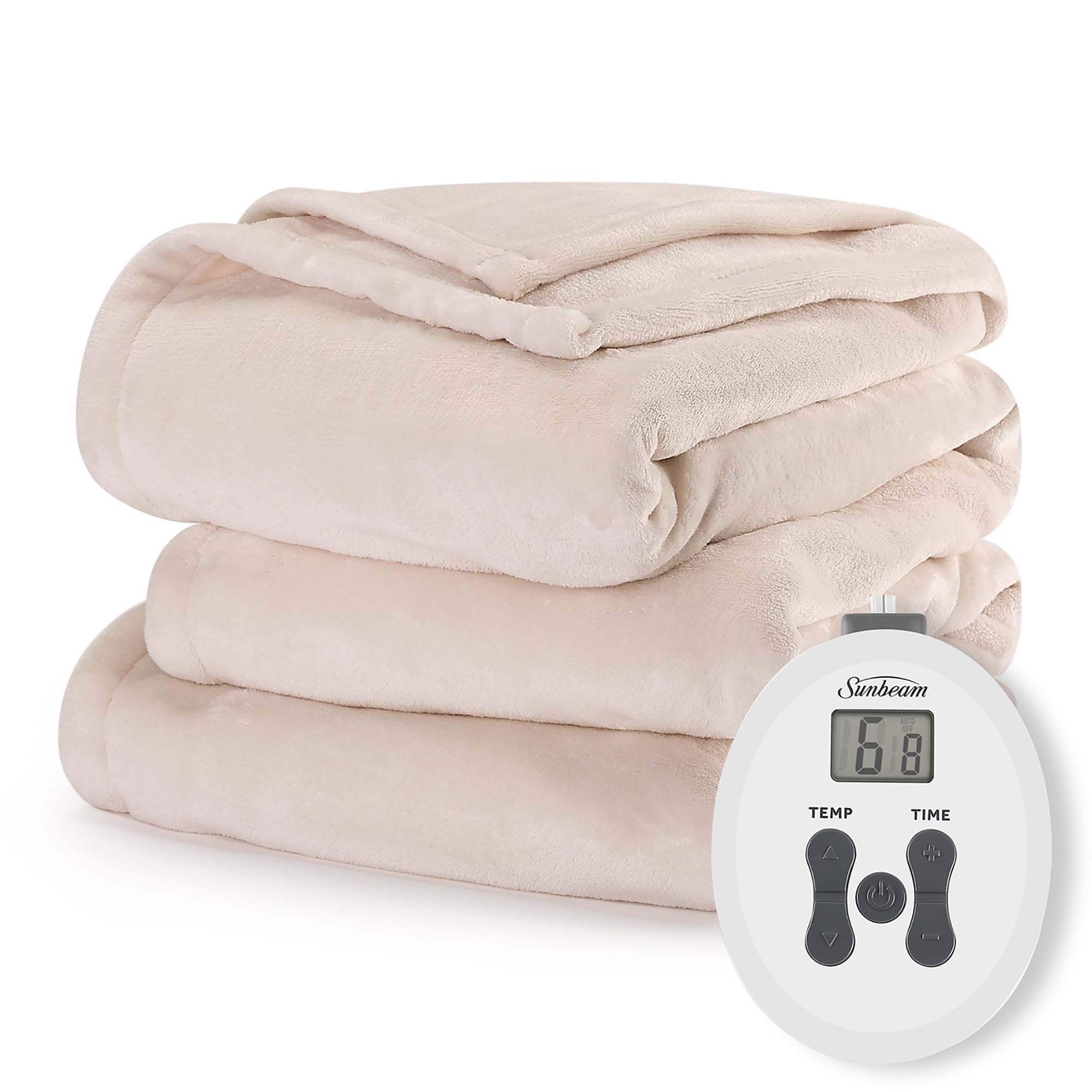 Sunbeam Cream Nordic Velvet Electric Heated Blanket Twin Size, 84" x 62