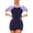 Purple, variant on FEOYA Womens Rash Guard One Piece Swimsuit Tummy Control Short Sleeve Boyleg Swimsuit Zipper Front Bathing Suit Athletic Swimwear Built in Bra Summer Beach Swimming 2XL
