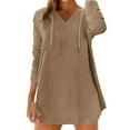 thumbnail image 2 of Womens Beach Cover Up Hooded V Neck Tunic Large Pocket Cotton Linen Long Sleeve Shirt, 2 of 8