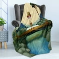 thumbnail image 4 of Colorful Soft Flannel Fleece Throw Blanket, Adventurous Kid Standing Above the Trunk at the River Outdoor Activity Cartoon, Cozy Plush for Indoor and Outdoor Use, 50" x 70", Multicolor, by Ambesonne, 4 of 5