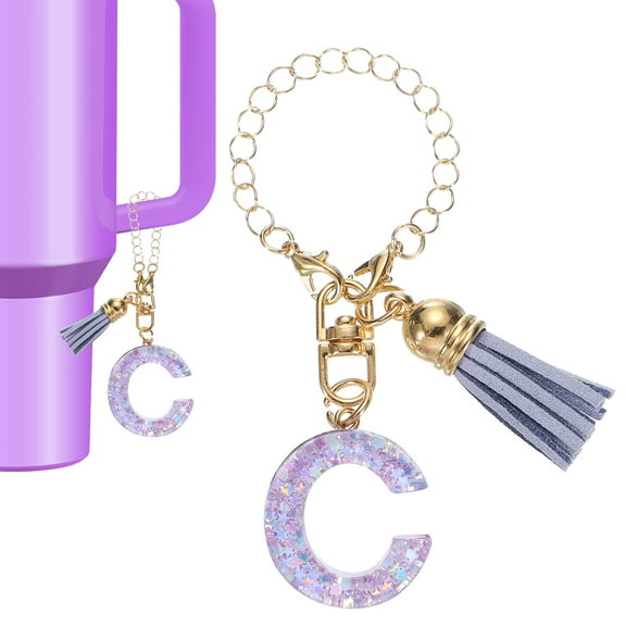 Uxcell Letter Charm Accessories for Tumbler Letter C Keychain Handle Charm with Tassel Purple