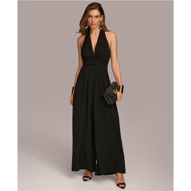 DONNA KARAN NEW YORK Combinaison à Jambes Larges à Col Licou pour Femmes, Noir, 8