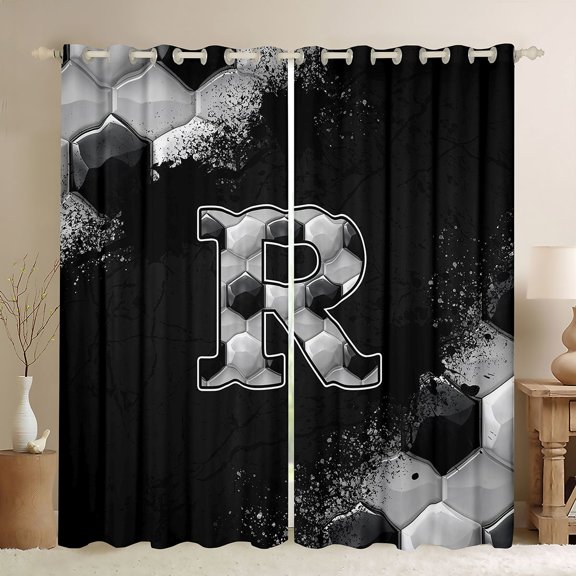 Castle Fairy Personalized Initial Alphabet R Blackout Curtains Set of 2 (52x84 Each) for Adults Female Men,Geometric Honeycomb Hexagon Window Curtains,Abstract Graffiti Splash Curtains and Drapes