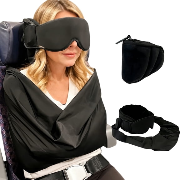 iFaveorr Travel Pillow, 3 in 1 Airplane Sleep Support System, Neck Pillow Airplane Travel Essentials Set for Long Flights, Ergonomic Memory Foam Support with Blanket Sling & Adjustable Sleep Mask