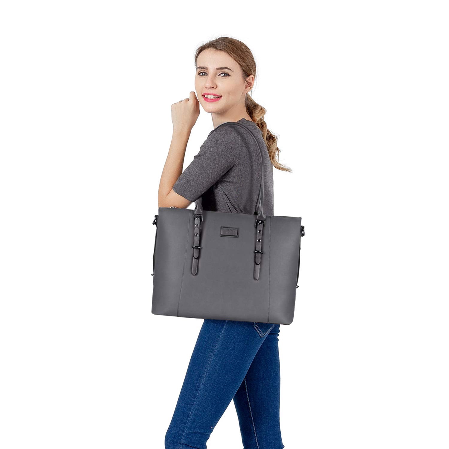 Mosiso Laptop Tote Bag (Up to 15.6 Inch) Water Resistant PU Leather Large Capacity with Padded Compartment Business Work Office Shoulder Briefcase Handbag Compatible MacBook & Notebook