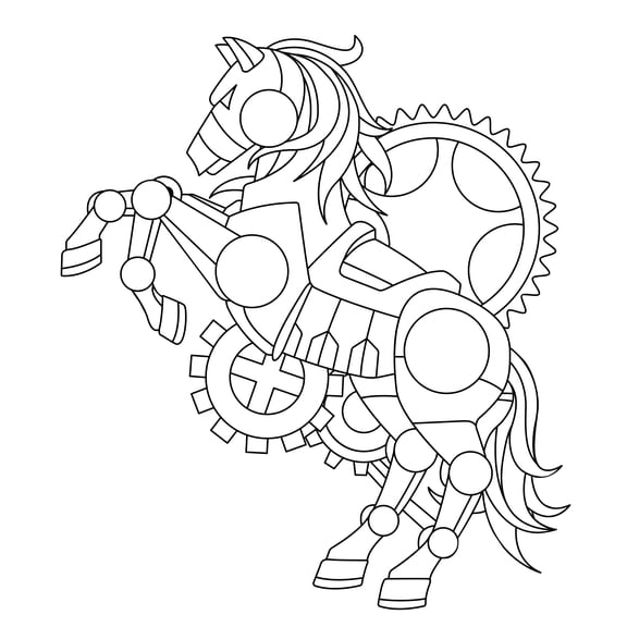 Animal Mechanism Vinyl Wall Art Decal - 20" x 21" DIY Mechanical Horse Kids Bedroom Living Room Home Decor Stick And Peel Adhesive Gears Decoration Removable Sticker - Black