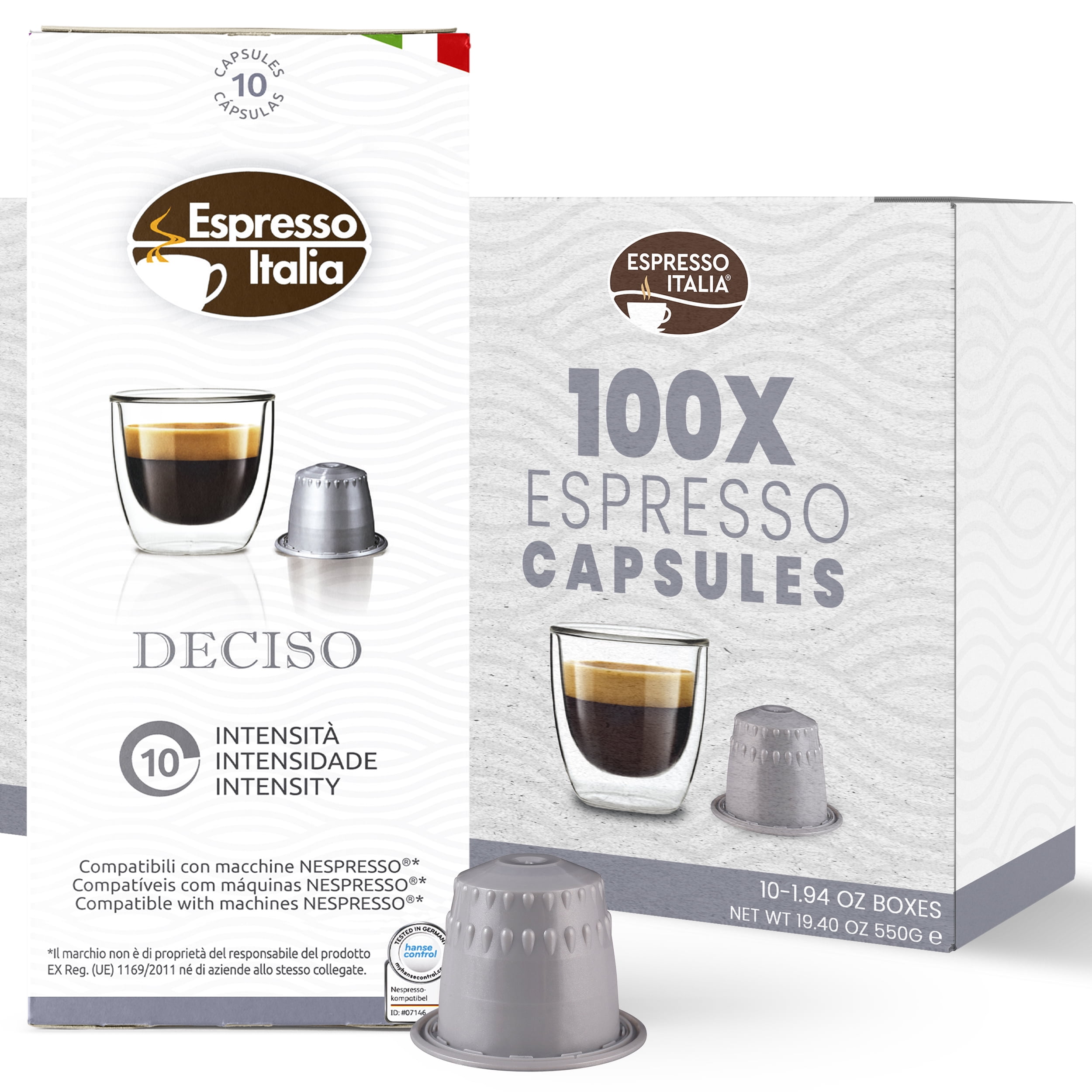 Espresso Italia Pods, Deciso Coffee Capsule, 100 Espresso Pods  Intensity 10
