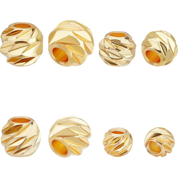 160Pcs 4 Size 18K Gold Plated Corrugated Beads Brass Spacer Beads for DIY Jewelry Making Hole: 1.2-2mm DIY