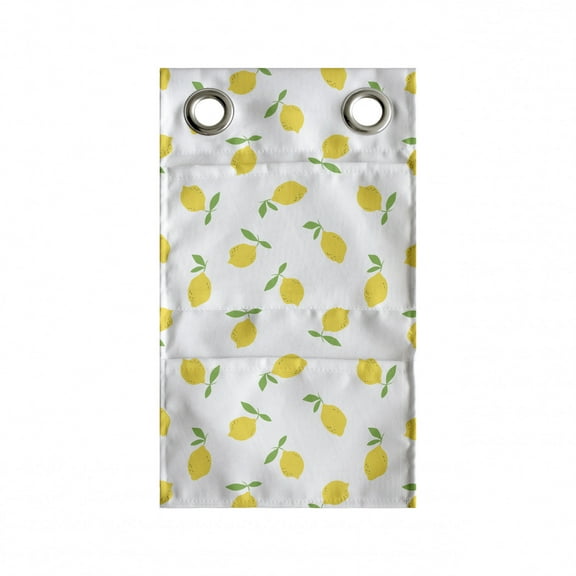 Lemon Hanging Pocket Organizer, Summer Pattern with Simple Cartoon Citrus Fruit Repetition, Printed Polyester Storage Bag with Pockets, 9" x 16", Mustard Lime Green