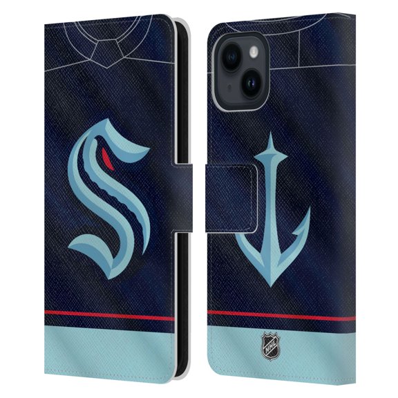 Head Case Designs Officially Licensed NHL Seattle Kraken Jersey Leather Book Wallet Case Cover Compatible with Apple iPhone 15