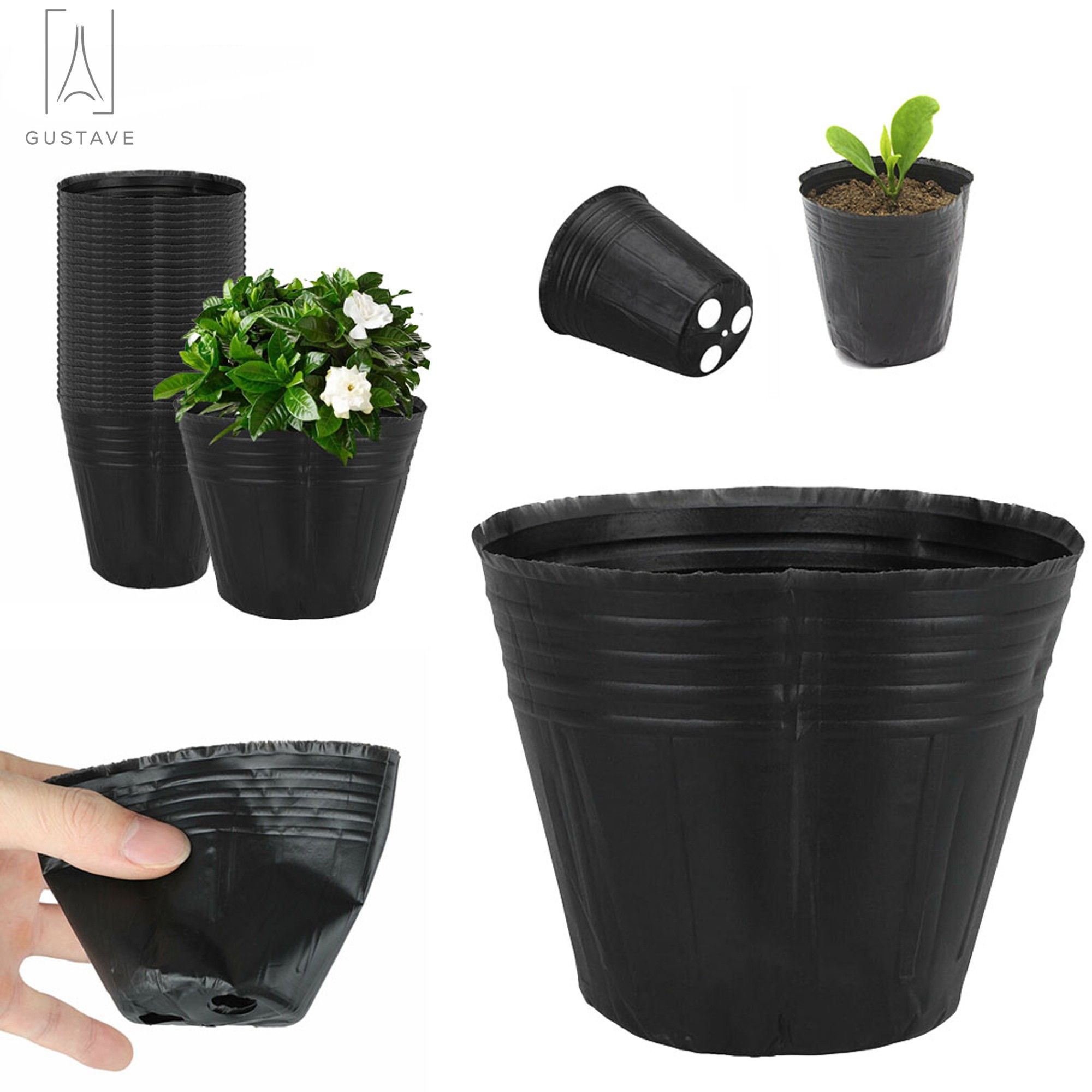Gustave 100 Pack Plastic Seedlings Pots, Garden Nursery Pot Flower Plant Container for Indoor Outdoor Seedlings, Vegetables (3.54" x 3.54") - image 2 of 8