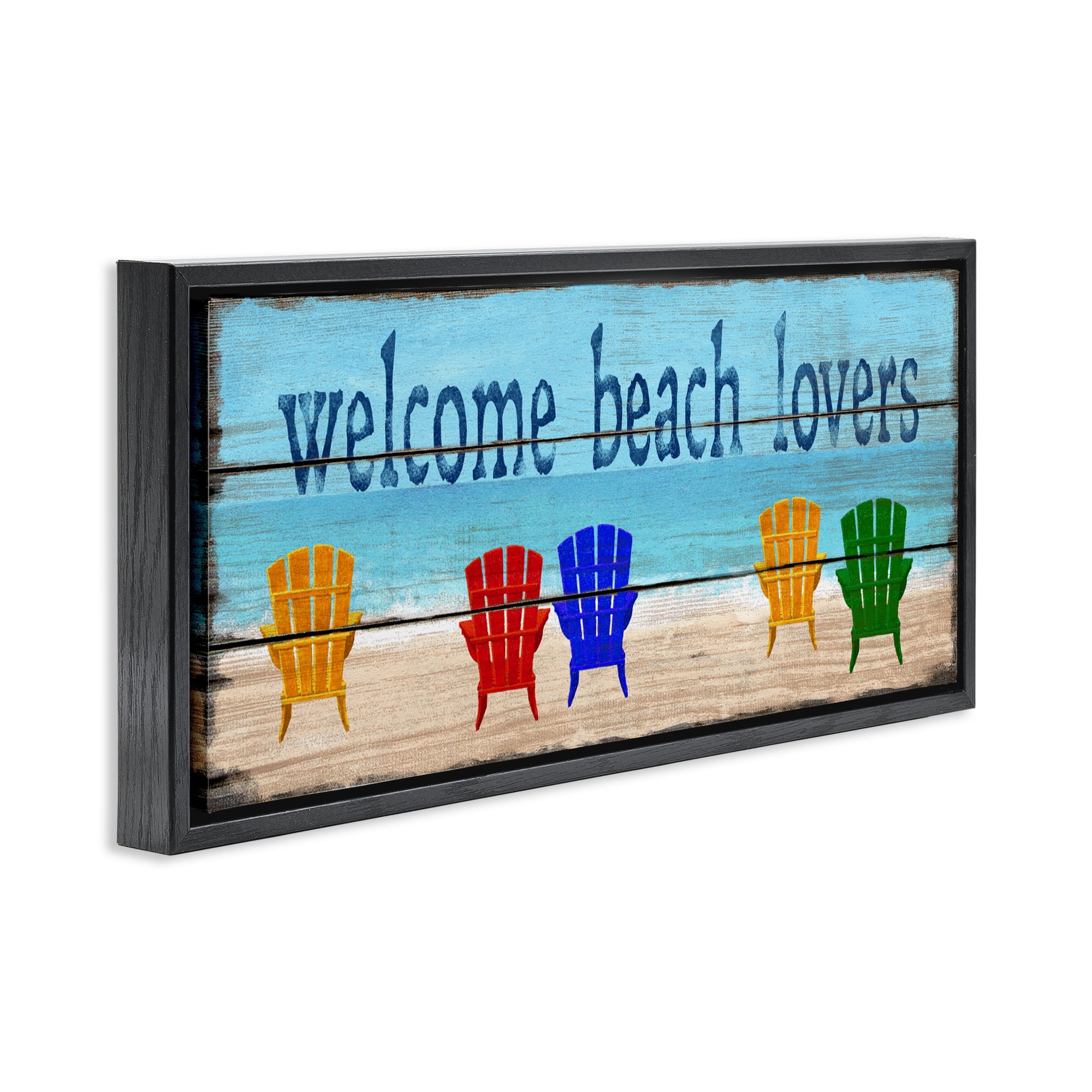 Stupell Industries Beach Lovers Chairs Black Framed Floater Canvas Wall Art, design by Gail Fraser