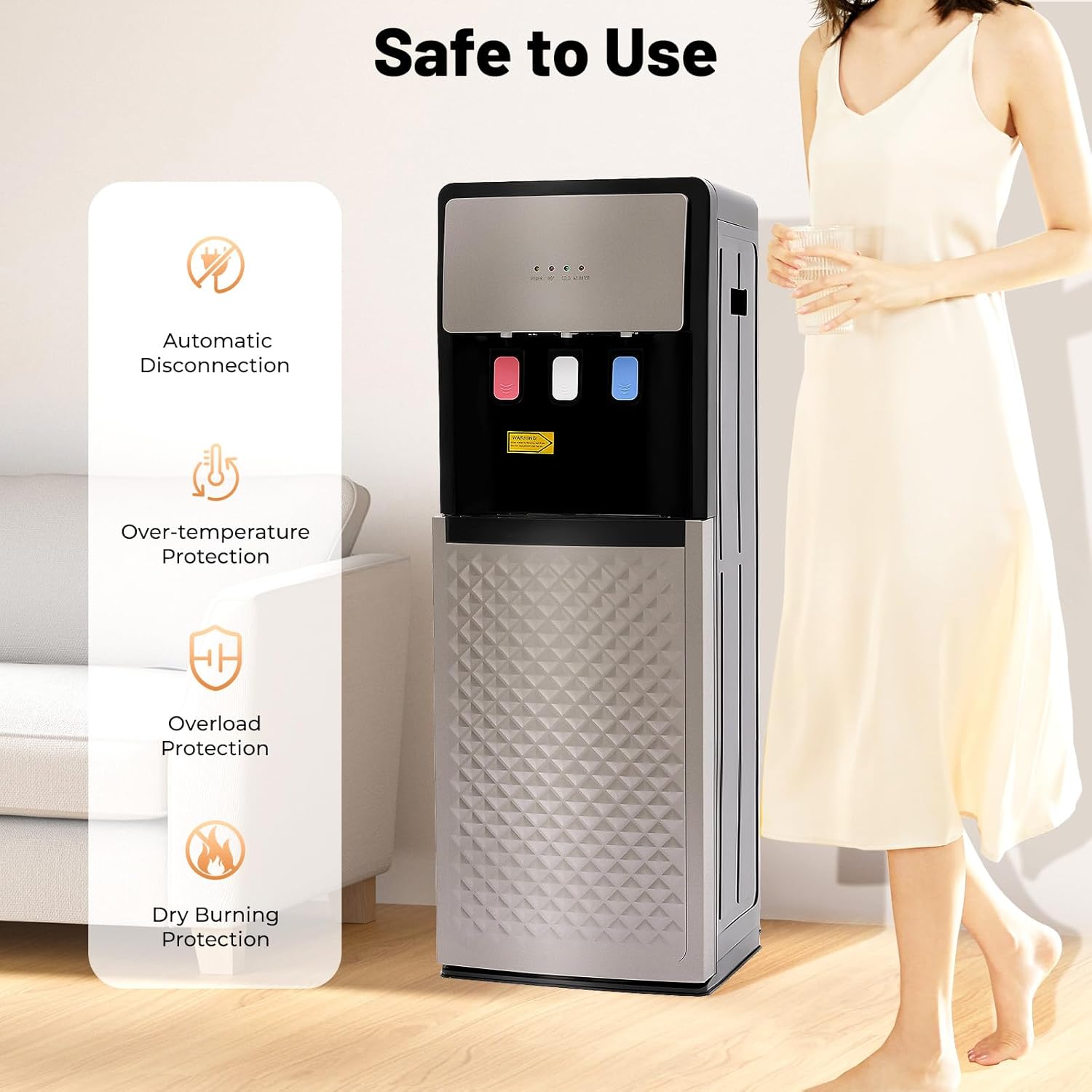 Water Cooler Bottom Loading Dispenser with 3 Temperature Settings (Hot/Cold/Room) PP and The electrostatic Spraying Treatment