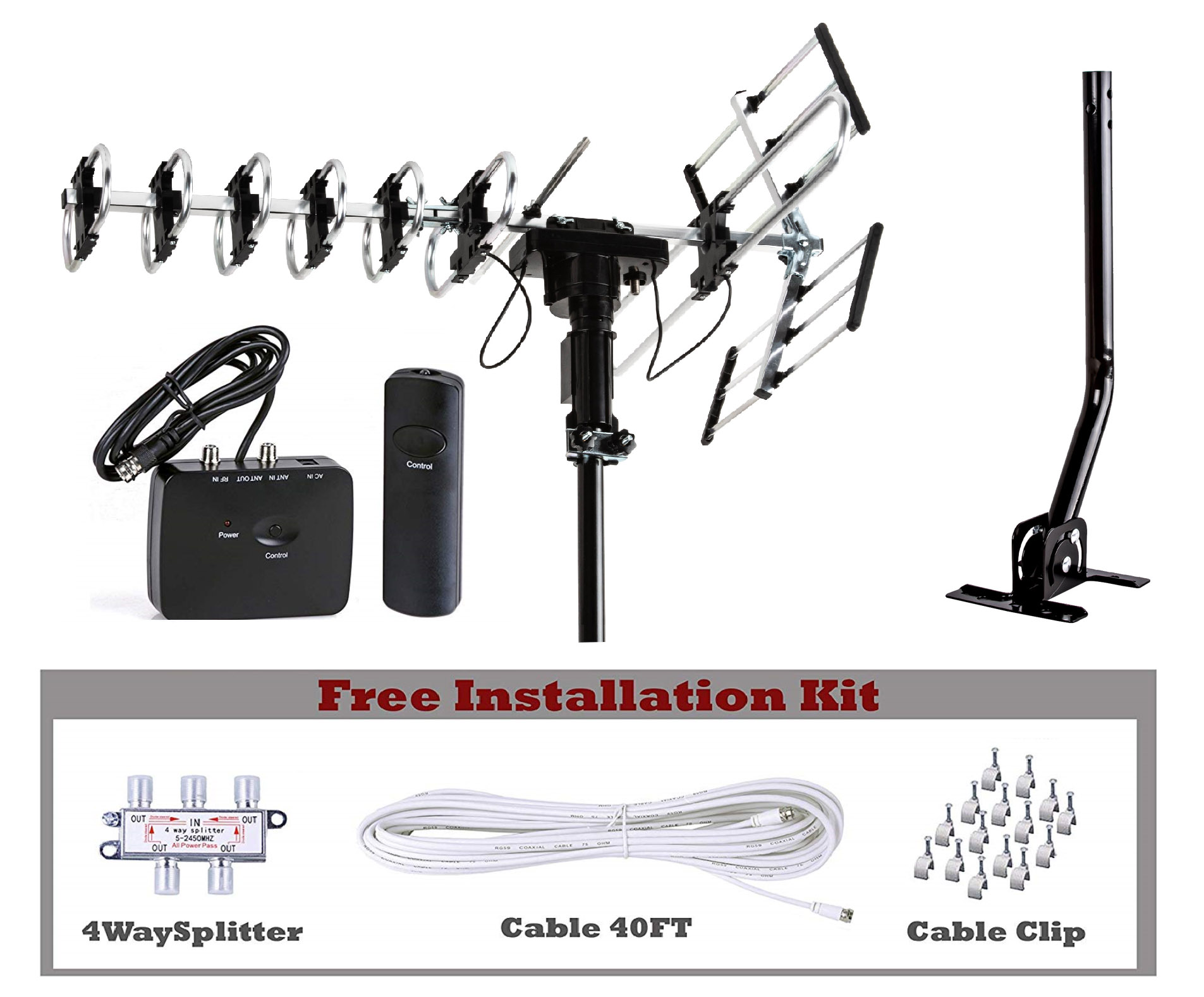 FiveStar Outdoor Antenna  4K HDTV Antenna  UHF/VHF/FM Radio with Free Installation Kit and J-pole - image 1 of 6