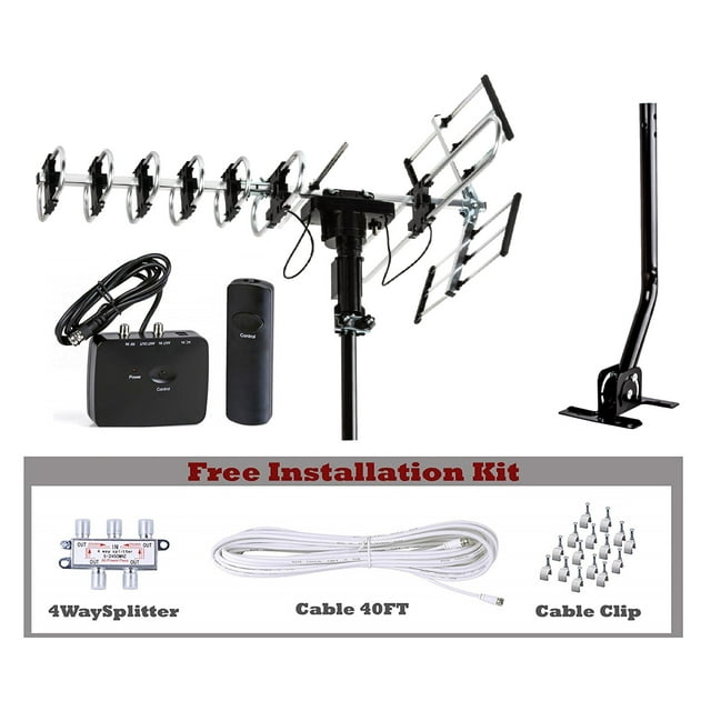 FiveStar Outdoor Antenna  4K HDTV Antenna  UHF/VHF/FM Radio with Free Installation Kit and J-pole