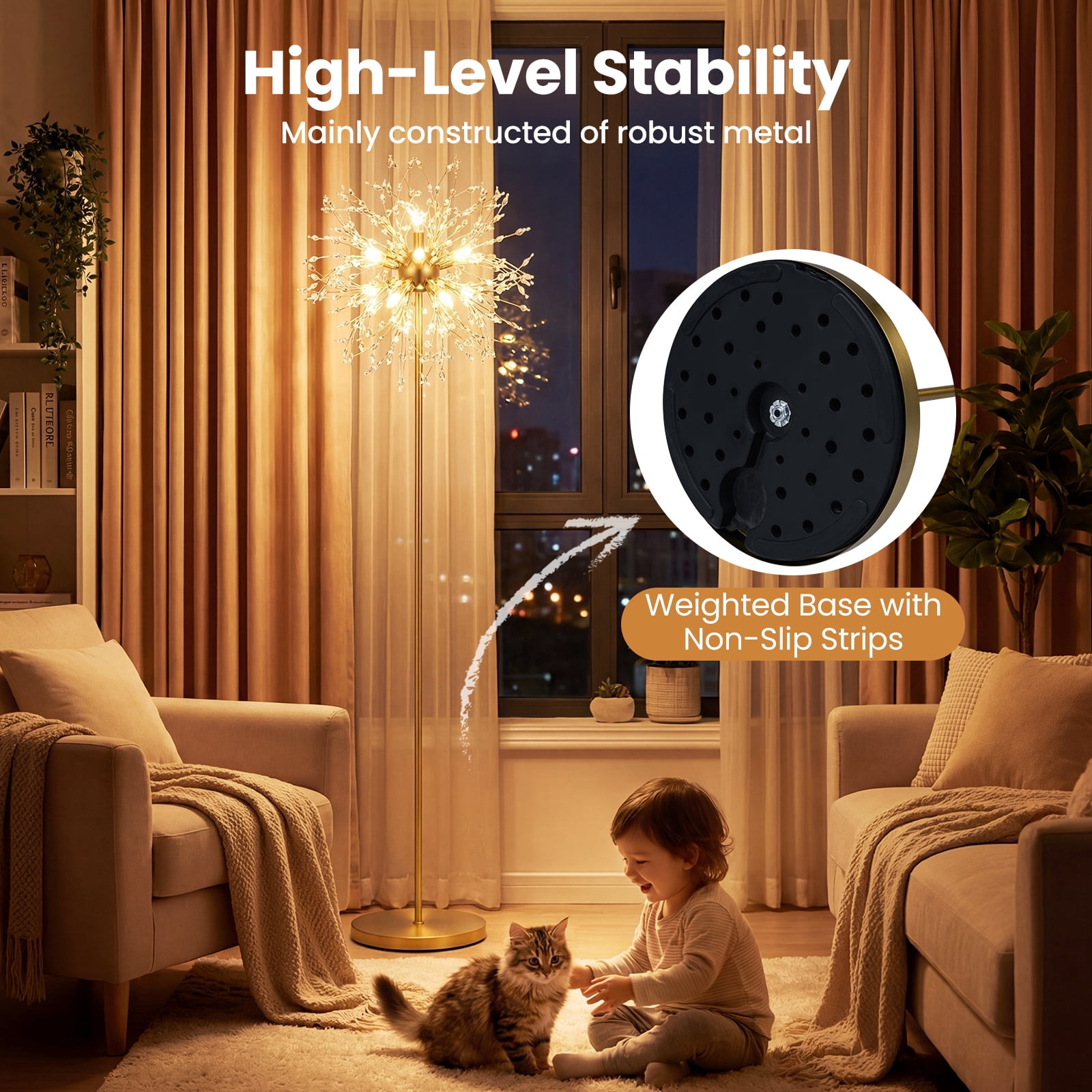 Gymax 63'' Crystal Floor Lamp w/Acrylic Crystals Foot Switch for Living Room Bedroom Gold