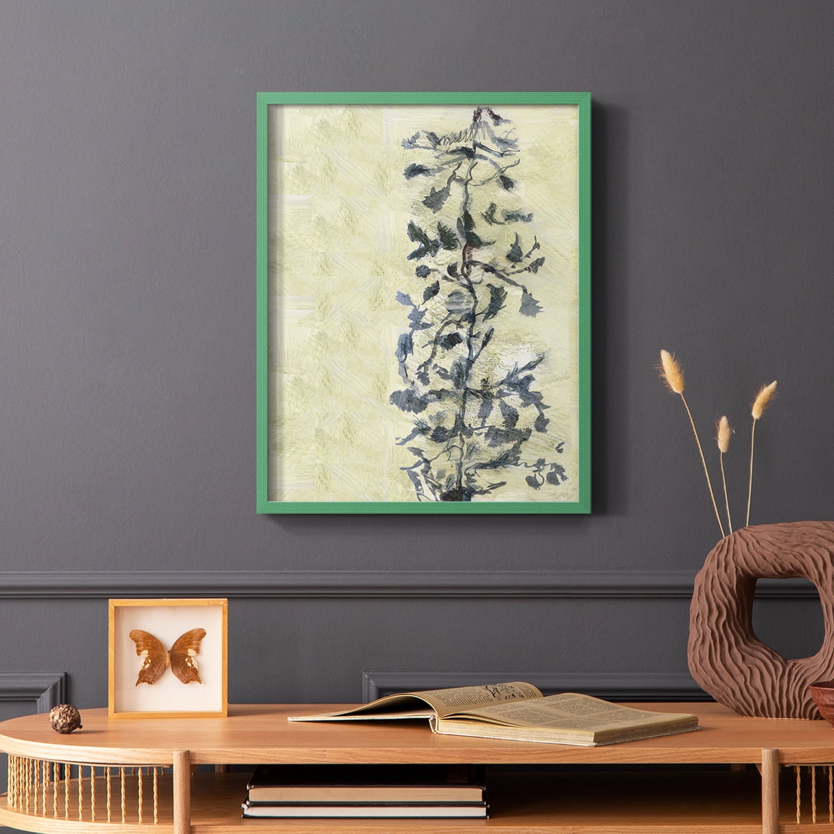 Chinoiserie 2 Tan I Framed Print in Green Solid Wood Framed Print No Nail Hanging