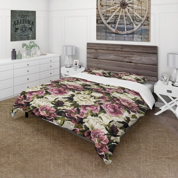 Designart 'Pink and White Blossoming Peonies' Floral Duvet Cover Set