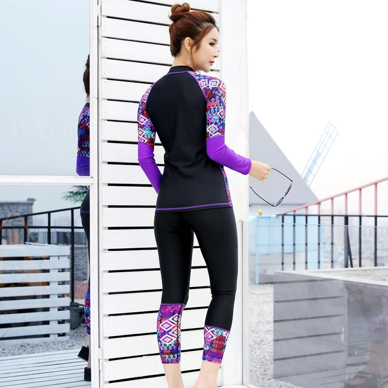 Printed Long Sleeve Rash Guard Top and Long Pants Women Two Piece Swimsuit Set New Walmart