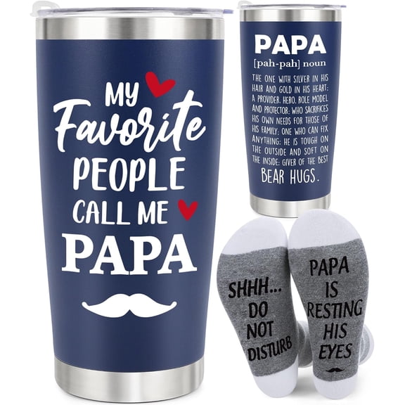 Gifts for Grandpa Papa Christmas from Grandkids, Xmas Birthday Gifts for Grandfather Papa, First Time Grandpa Gift from Granddaughter Grandson, Granddad Grandfather Present 20oz Dark Blue Cup & Socks