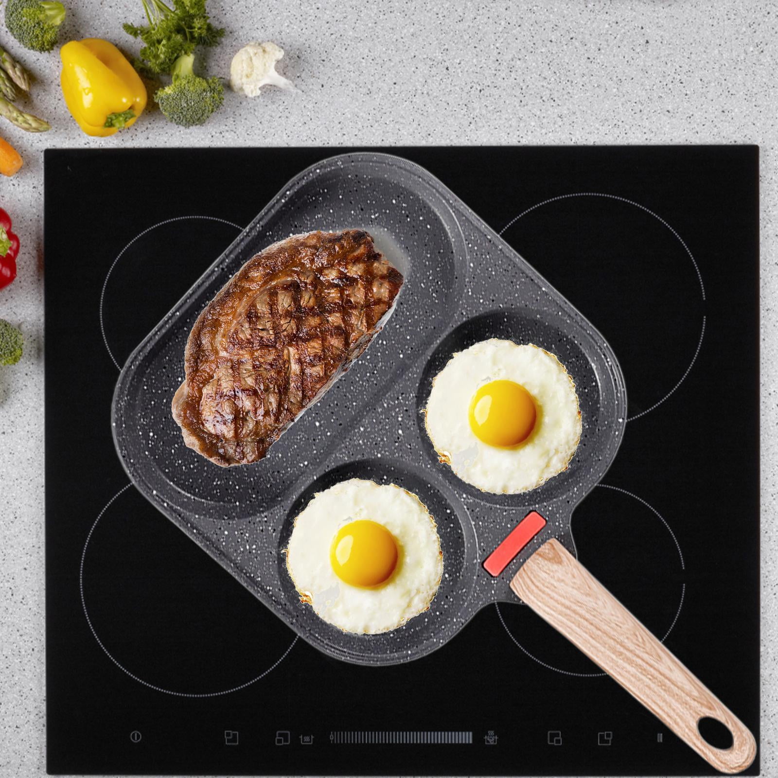Yosoo Nonstick Egg Frying Pan,3 in 1 Divided Frying Pan for  Breakfast,Burgers and Bacon Suitable for Gas Stove & Induction Cooker