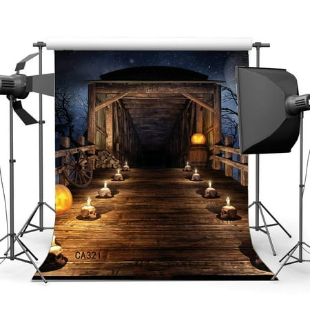 Image of ABPHOTO Polyester 5x7ft Photography Backdrops Halloween Horror Night Mysterious Halloween Skulls Vintage Wood Pumpkin Newborn Baby Adults Masquerade Portraits Photo Background Photo Studio Props