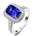 thumbnail image 1 of Perfect 2.05 Carat 7mm Cushion Cut Blue Sapphire And Moissanite Diamond Antique Engagement Ring in 10k White Gold, 1 of 5