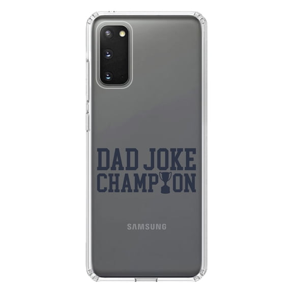 DistinctInk Clear Shockproof Hybrid Case for Galaxy S20 ULTRA / 5G (6.9" Screen) - TPU Bumper Acrylic Back Tempered Glass Screen Protector - Dad Joke Champion Trophy