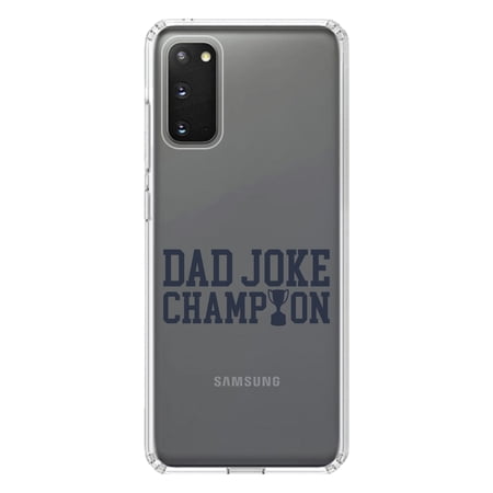 DistinctInk Clear Shockproof Hybrid Case for Galaxy S20 / S20 5G (6.2 Screen) - TPU Bumper Acrylic Back Tempered Glass Screen Protector - Dad Joke Champion Trophy