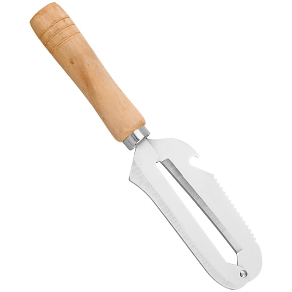 Multifunctional Vegetable Peeler, 3 in 1 Stainless Steel Cutter Peeler with Wooden Handle and Bottle Opener, Sharp Dual Edge Scraper for Sugarcane Pineapple Potato Carrot and Kitchen Tool for Fruit