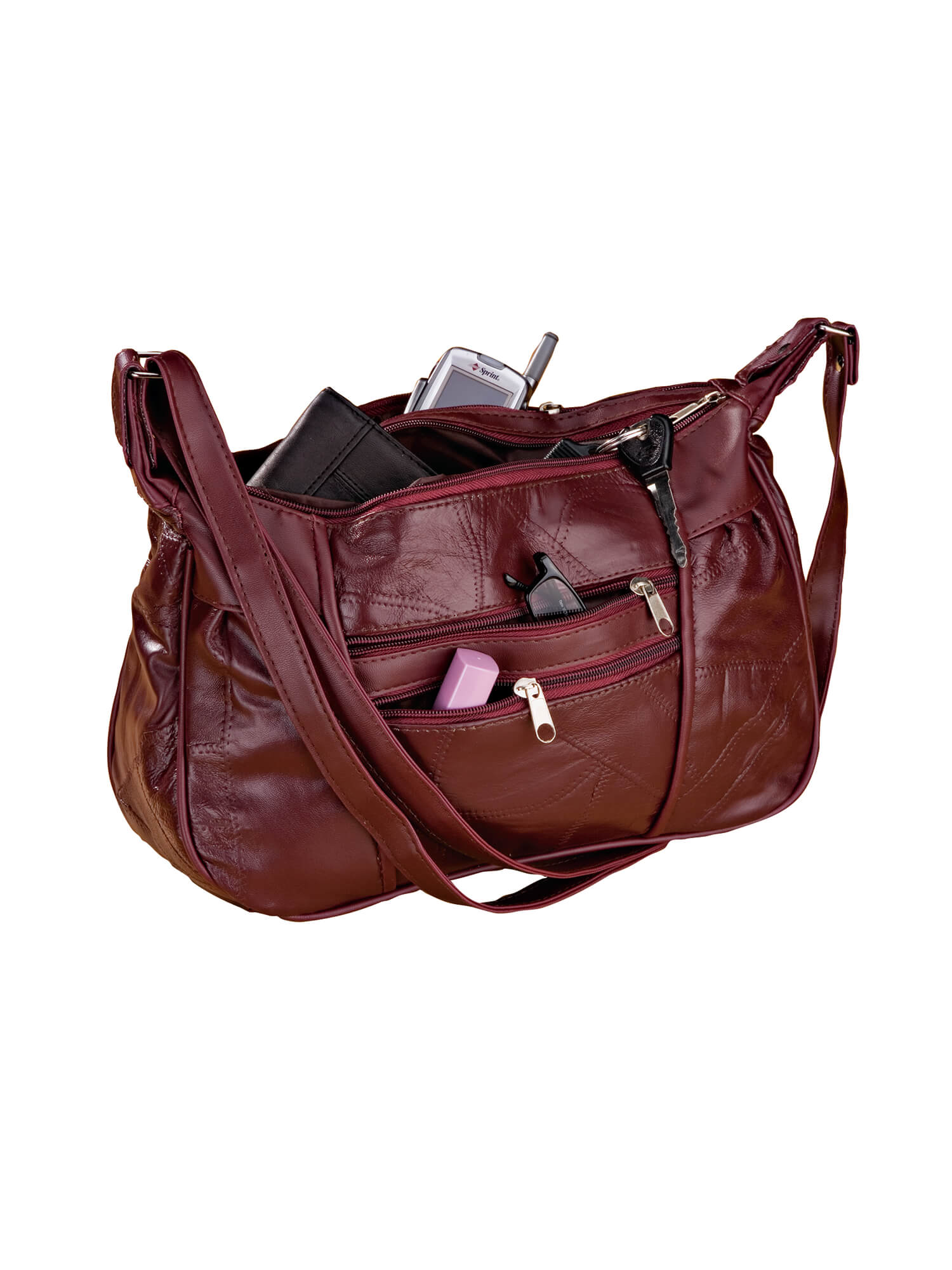 Burgundy Leather Handbag - Walmart.com