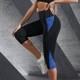 thumbnail image 2 of Yuanlong Womens Pants High Waist Color Block 7/8 Length Capri Yoga Leggings Stretchy Breathable Spring Workouts Trousers, 2 of 5