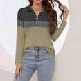thumbnail image 4 of Olyvenn Women's V Neck Long Sleeve Tops Quarter Zip Collared Shirts Tunic Color Block Button Collared Shirts Spring Tees Khaki 16-18, 4 of 7