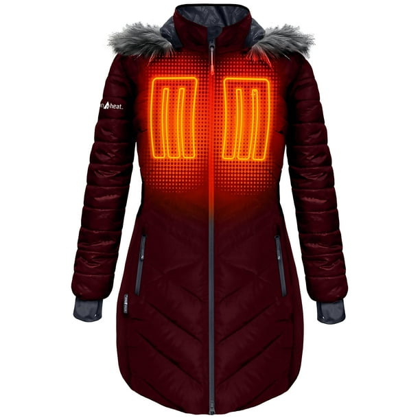 ActionHeat Women's 5V Battery Heated Long Puffer Jacket W/ Fur Hood ...