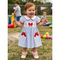 thumbnail image 4 of BemeyourBBs Toddler Baby Girl Baseball Dress Outfit 6 12 18 24 Months 2 3 4 Years Puff Short Sleeve Doll Collar Stripes Embroidery Baseball Bow Summer Dress Clothes, 4 of 9