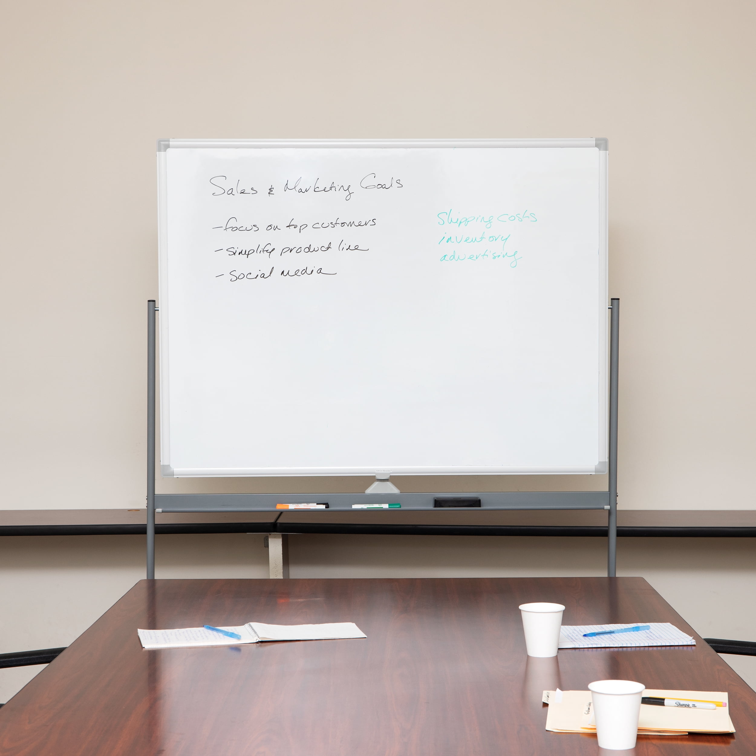 Mind Reader Rolling Double-Sided Dry Erase Magnetic Board, Board Size: 47 x 35.5, White