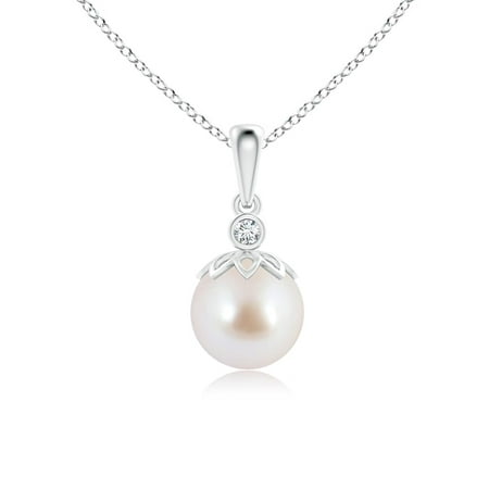 Akoya Cultured Pearl and Diamond Pendant in 14K White Gold (8mm Akoya Cultured Pearl) - SP0856AKPRD-WG-AAA-8