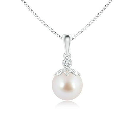 Akoya Cultured Pearl and Diamond Pendant in 14K White Gold (8mm Akoya Cultured Pearl) - SP0856AKPRD-WG-AAA-8