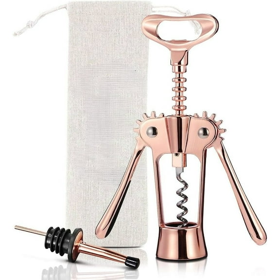 Wine Bottle Opener Wing Corkscrew, Rose Gold Beer Bottle Opener with Wine Pourer, Cute Stainless Steel Winged Corkscrew, Pink Cork Screw Wine Accessories For Kitchen Bars Gift