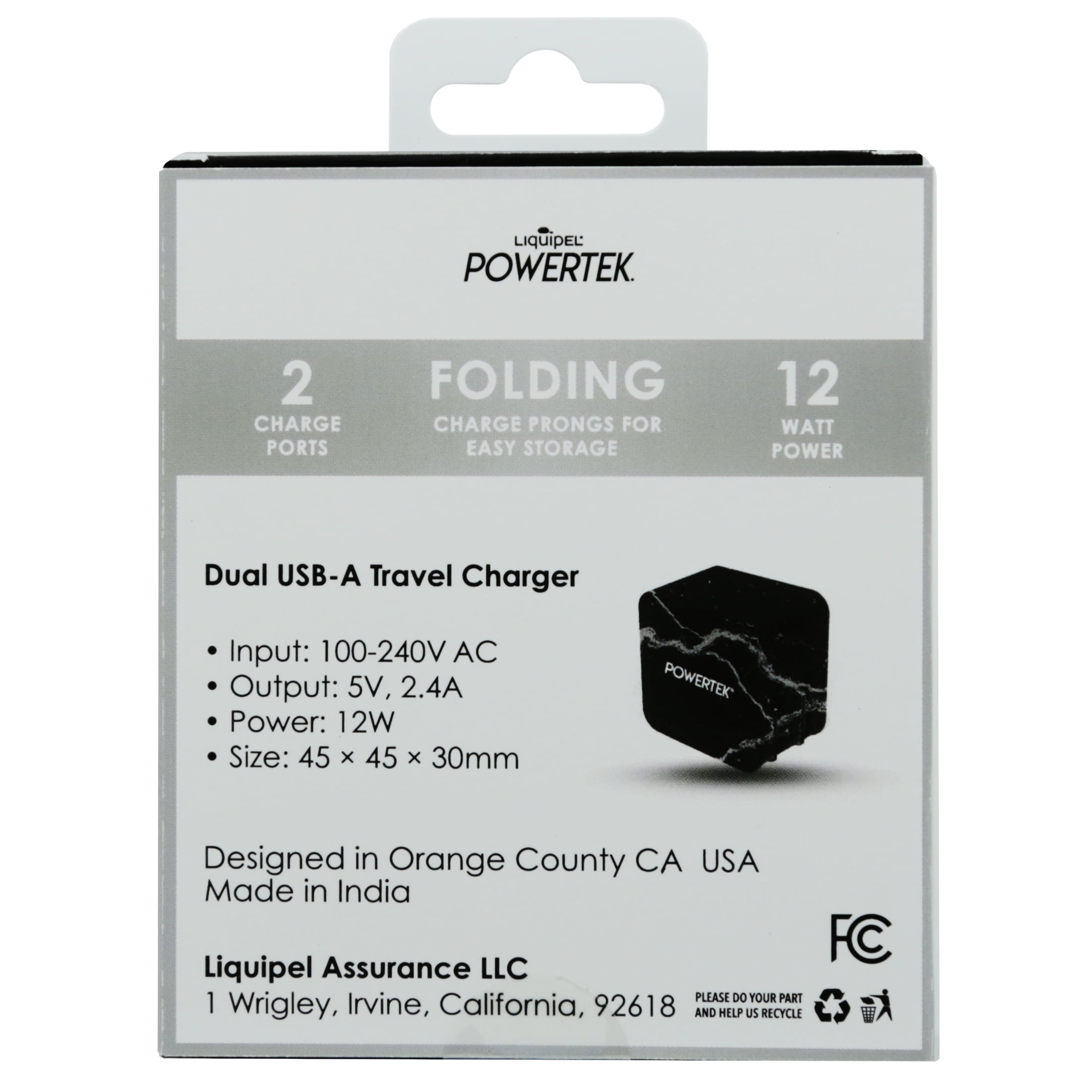 Liquipel Dual USB-A Wall Charger Marble - Black/Silver