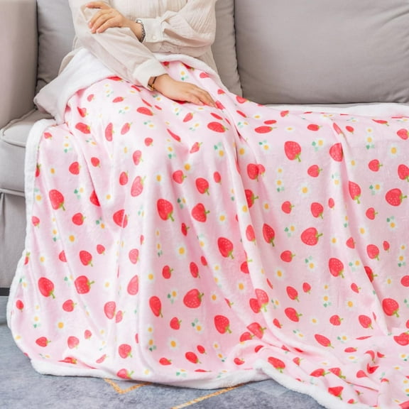 Strawberry Blanket Cute Soft Lightweight Strawberry Flannel Throw Blanket for Bed Couch Sofa Sweet Fruit Fuzzy Blanket All Season Gifts for Girls Women (50"x60", Strawberry-2)