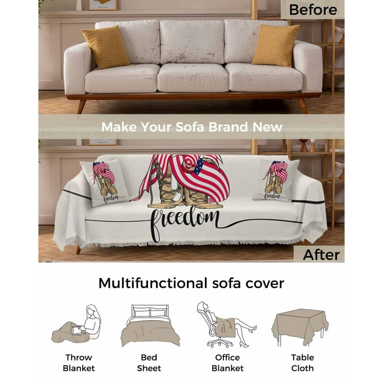 Couch Cover for 3 Cushion Cover Independence Day FREEDOM Vintage Boots Beige Washable Sofa Covers with Tassel Sectional Sofa Slipcovers Furniture Protector for Dogs Pets 71 x 102 Walmart