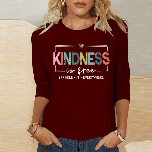 UANWENN Mode Femme Décontractée Col Rond Imprimé Lettre T-Shirt Manches 3/4 Haut T-Shirts Femme Mignon Haut d'Été T-Shirt Femme Chemises Femme Manches Longues T-Shirt Femme Été T-Shirts Femme Longs