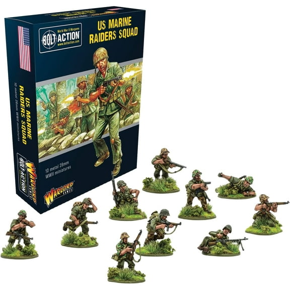 Wargames Delivered - Bolt Action US Marine Raider Squad 28mm Miniatures Includes 10 Metal Miniatures, Digital Bundle - Action Figures Model Kits by Warlord Games